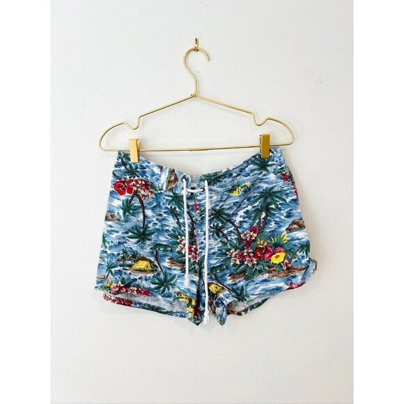 California Concepts Pants - California Concepts Multicolored Hawaiian Beach Print Lace Up Shorts